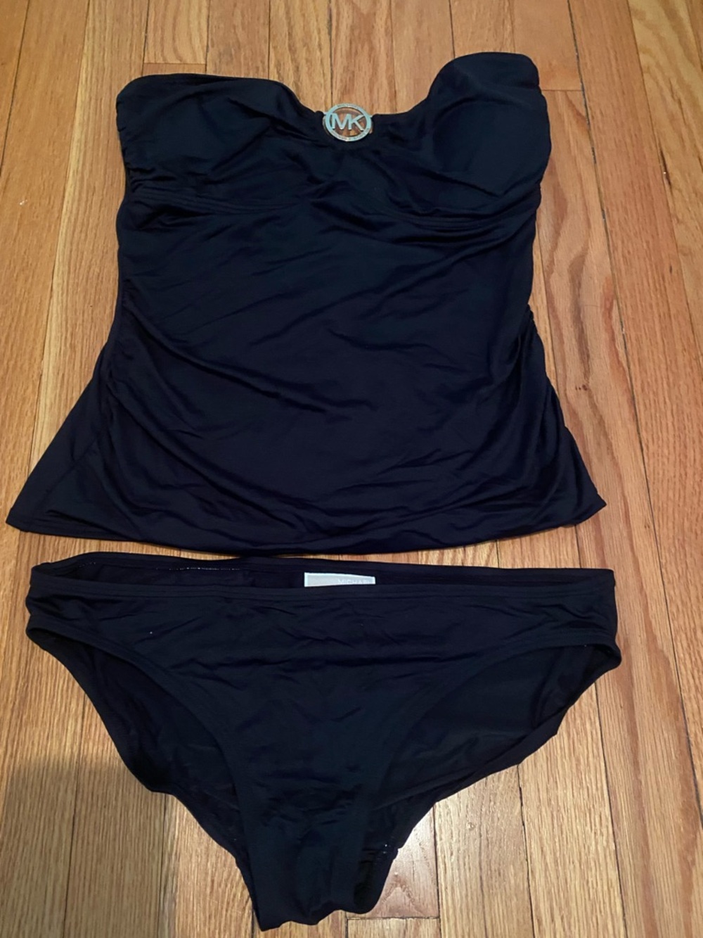 Michael Kors Black Strapless Tankini Set with MK Plaque